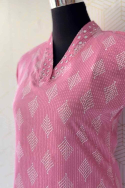 Cotton floral printed slide slitted kurtis with mirror works/2891