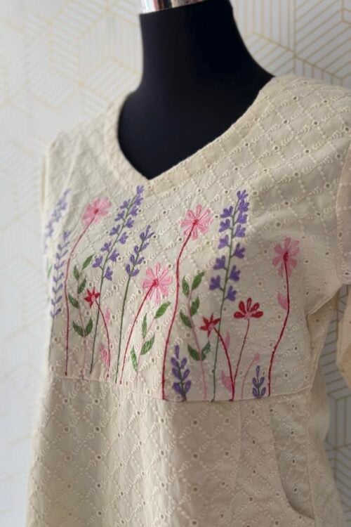 Cotton Hakoba Aline Tops with beautiful thread embroidery works/2950