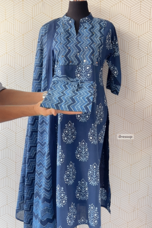 3 Pcs Cotton side slitted kurtis with bottom and Dupatta/2862