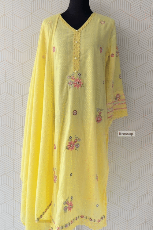Premium 3 Pcs Cotton side slitted kurtis with bottom and Dupatta/2917