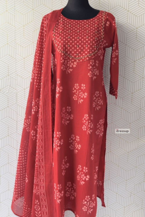 3 Pcs Cotton side slitted kurtis with bottom and Dupatta/2920