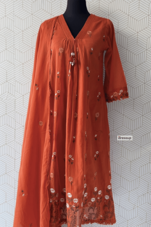 3 Pcs Mul Cotton Aline kurtis with bottom and Dupatta/2942