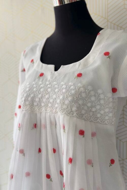 Net Cotta fabric tops with beautiful embroidery works/2966