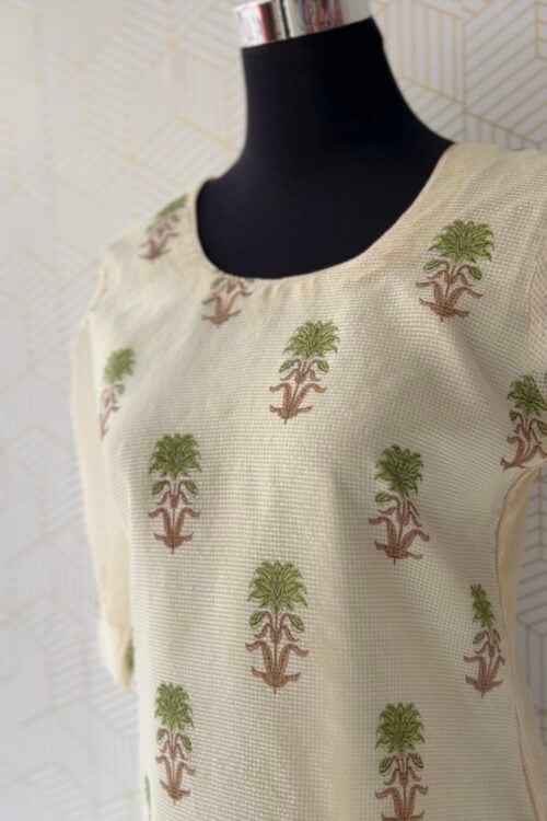 Net Cotta fabric side slitted tops with floral prints/2967