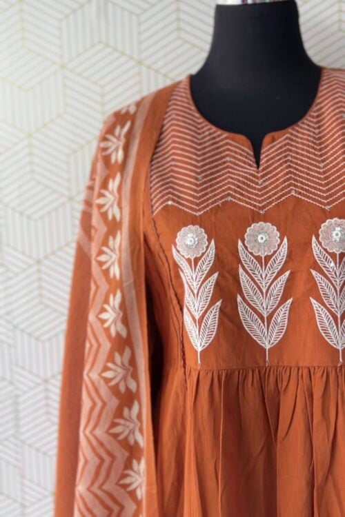 3 Pcs Cotton Aline kurtis with bottom and Dupatta/2960