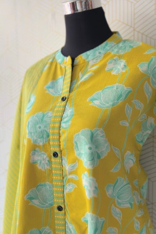 3 Pcs Cotton side slitted kurtis with bottom and Dupatta/2958
