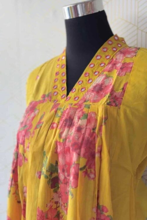 Cotton floral printed kurtis with mirror works/2975