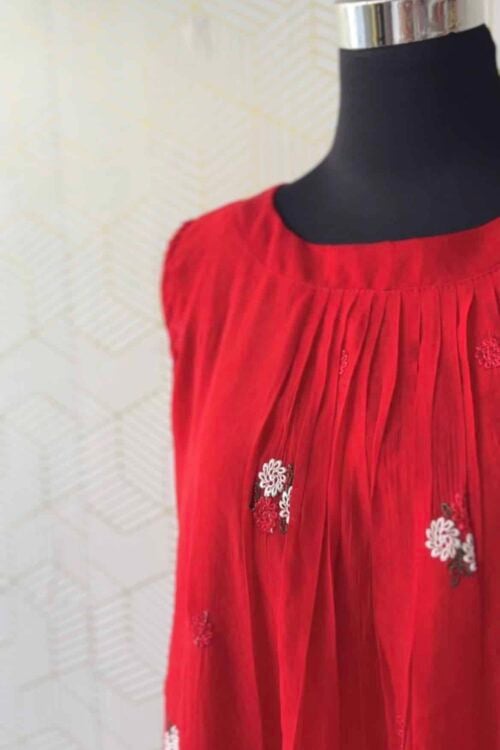 Chanderi fabric frock tops with floral thread works/2992