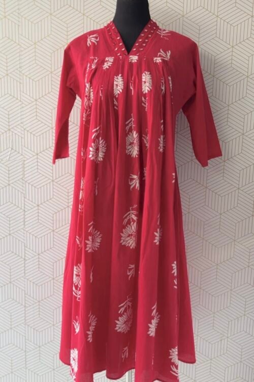 Cotton floral printed kurtis with mirror works/2974