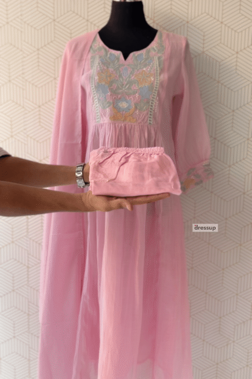 3 Pcs Mul Chanderi Aline kurtis with bottom and Dupatta/2853