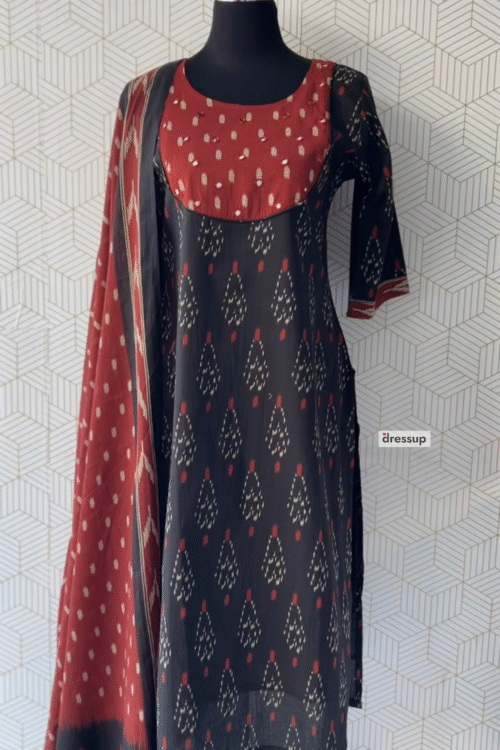 3 Pcs Cotton side slitted kurtis with bottom and Dupatta/2954