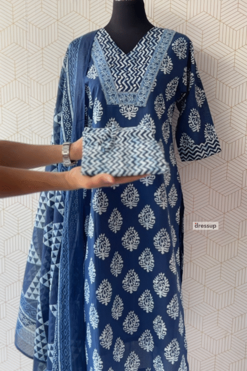 3 Pcs Cotton side slitted kurtis with bottom and Dupatta/2970