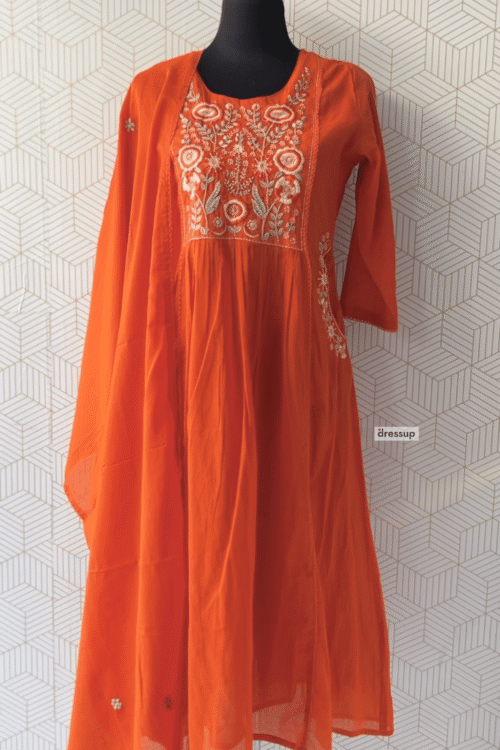 3 Pcs Mul Cotton Aline kurtis with bottom and Dupatta/2488