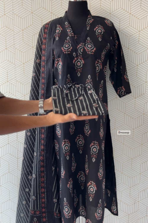 3 Pcs Cotton side slitted kurtis with bottom and Dupatta/2956