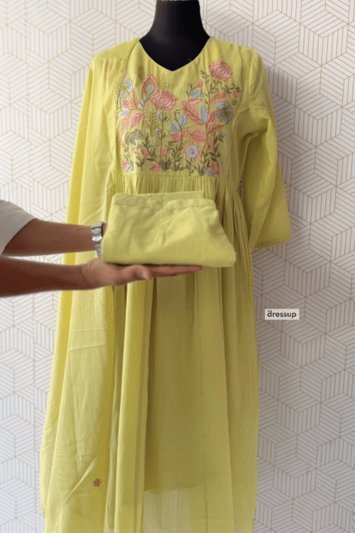 3 Pcs Mul Cotton Aline kurtis with bottom and Dupatta/2985
