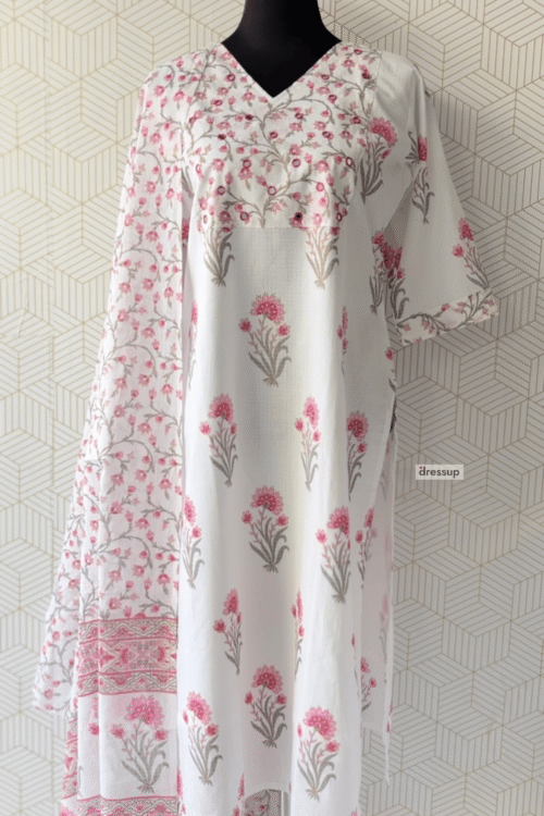 3 Pcs Cotton side slitted kurtis with bottom and Dupatta/2278