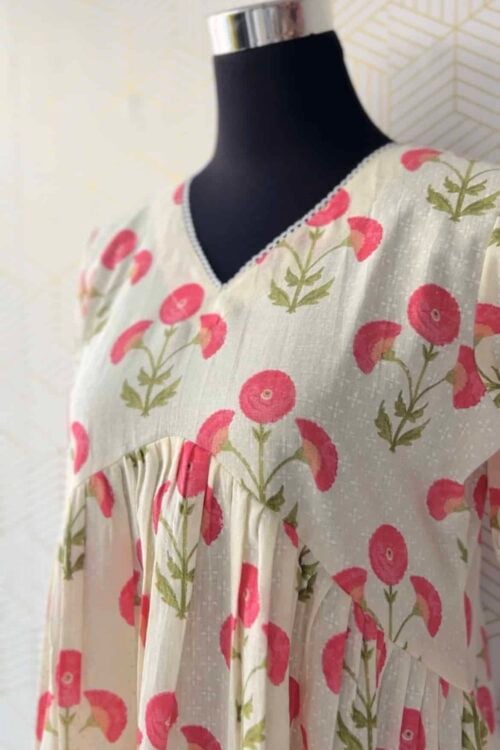 Elegant Floral V-Neck Cotton Midi Dress/3033