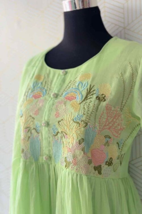 Pastel Floral Embroidered Mul Cotton Kurta Set (With Lining)/3065