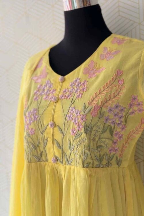 Pastel Floral Embroidered Mul Cotton Kurta Set (With Lining)/3064