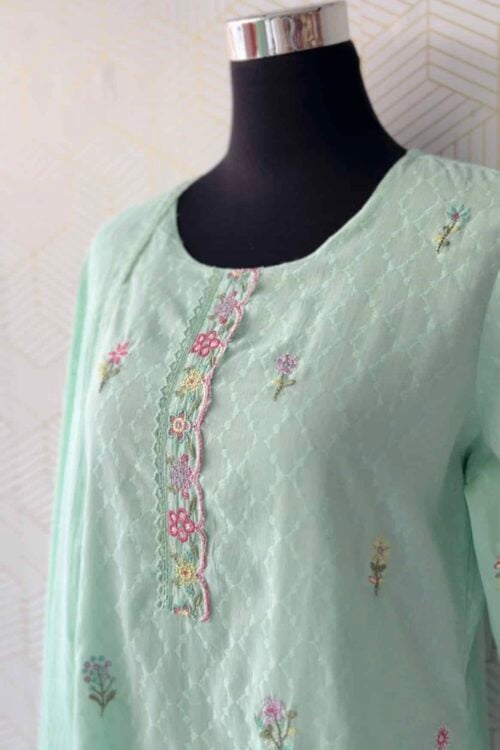 3 Pcs Cotton Floral Embroidered Side slitted Self-Textured Premium Set/3061
