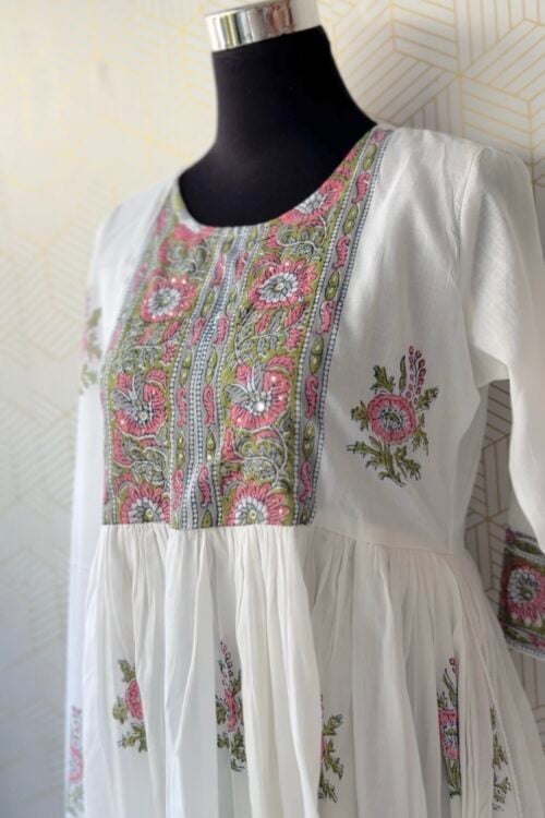 3 Pcs Cotton Aline kurtis with bottom and Dupatta/3086