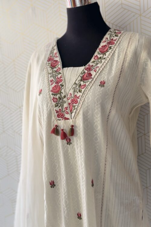3-Piece Premium Cotton Elegant set with Floral Embroidery/3063