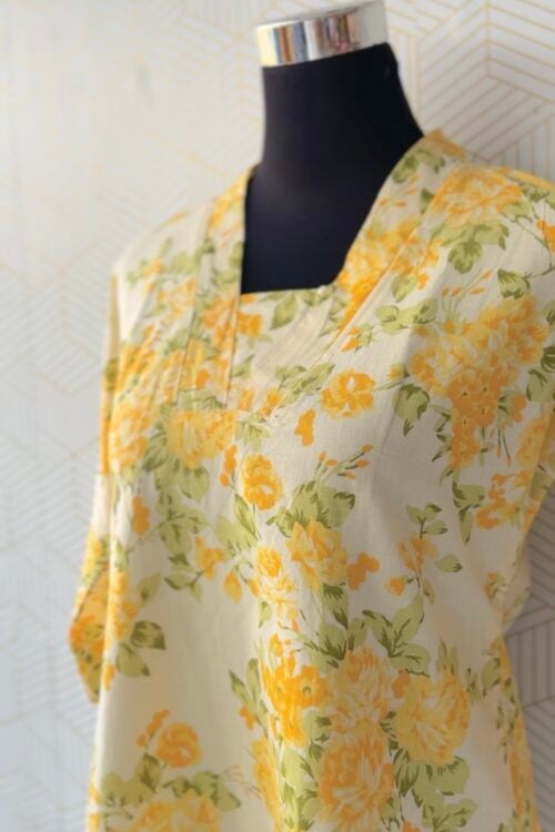 2 Pcs Cotton floral printed Side slitted kurtis with bottom/3087