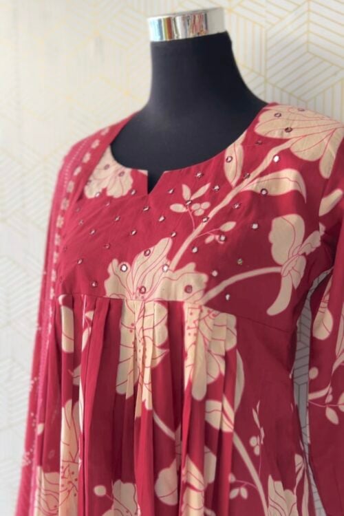 3 Pcs Cotton Aline kurtis with bottom and Dupatta/3053