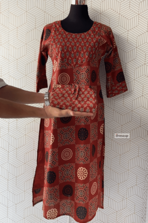 Ethnic Ajrakh Print Kurti & Bottom Set with Inner Lining/3050