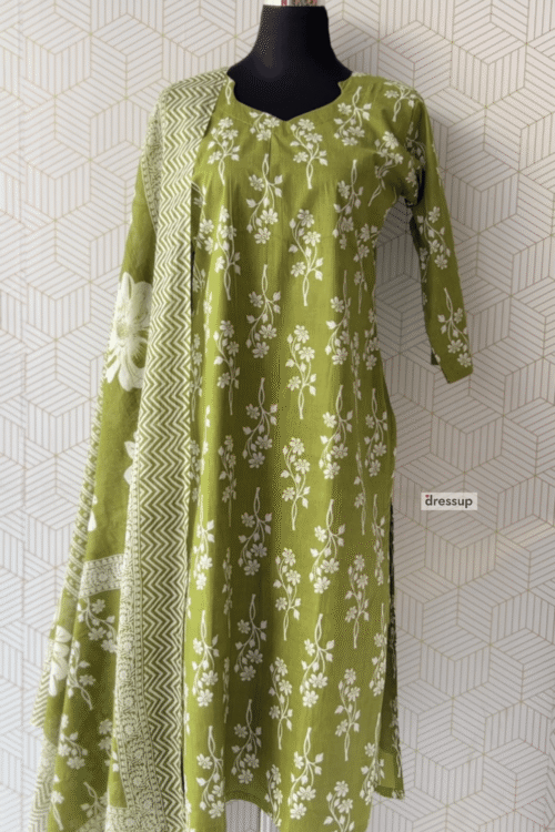 3 Pcs Cotton side slitted kurtis with bottom and Dupatta/3054