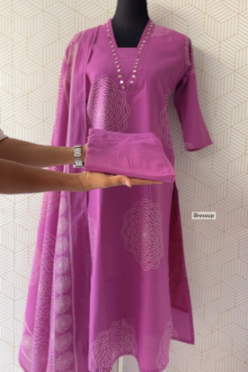 3 Pcs Cotton side slitted kurtis with bottom and Dupatta/2767