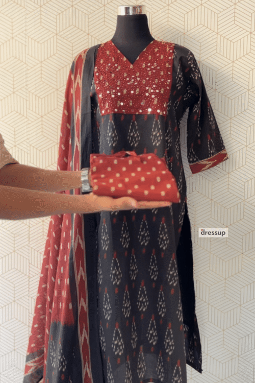3 Pcs Cotton side slitted kurtis with bottom and Dupatta/3038