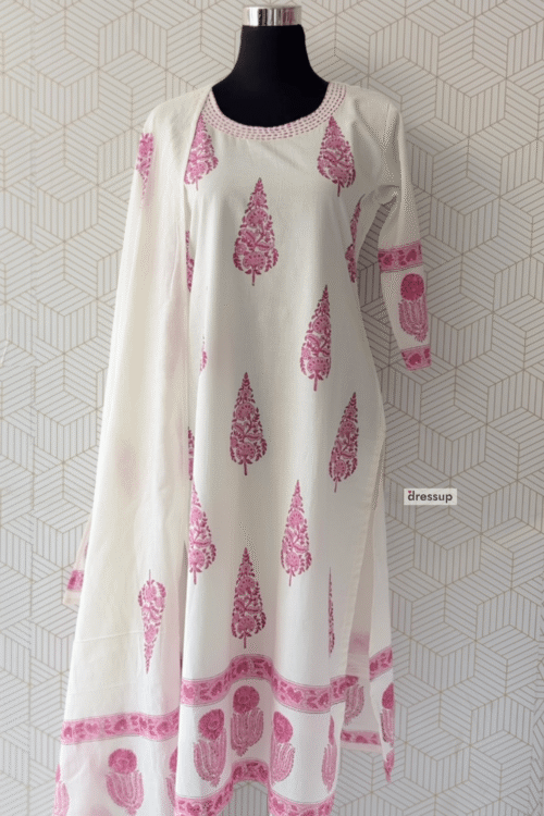 3 Pcs Cotton side slitted kurtis with bottom and Dupatta/2982