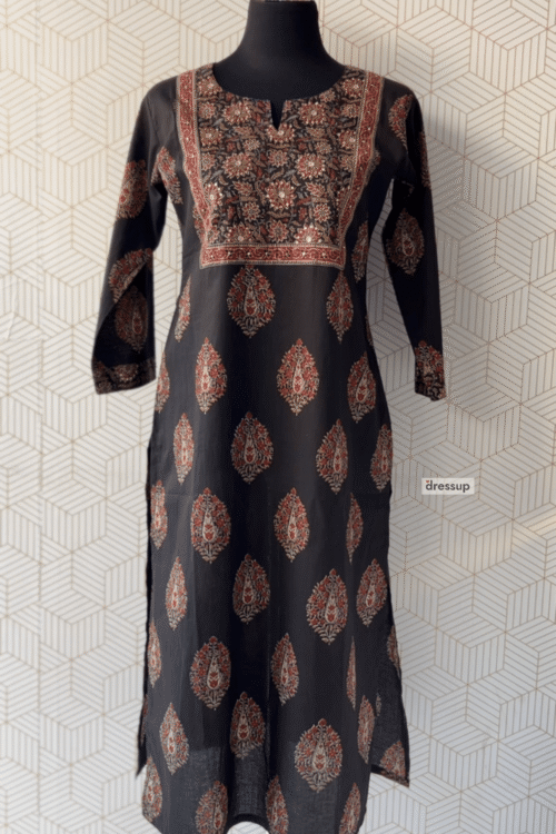 Premium Ajrakh Print Kurti with Sequin Embroidery/3035