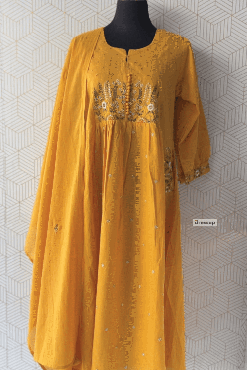 3 Pcs Cotton kurtis with bottom and Dupatta set with floral thread works/3045/2668