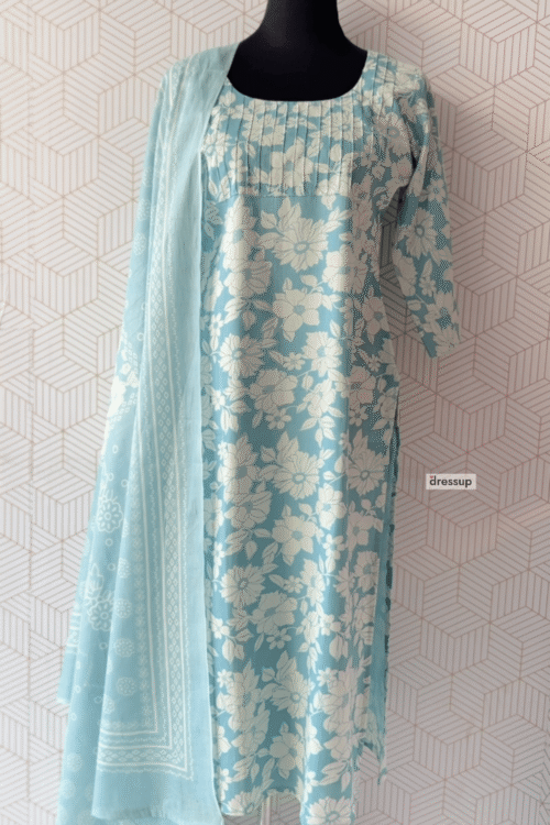 3 Pcs Cotton side slitted kurtis with bottom and Dupatta/3051