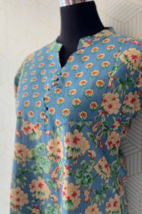 2 Pcs Cotton floral printed side slitted kurtis and bottom/3137