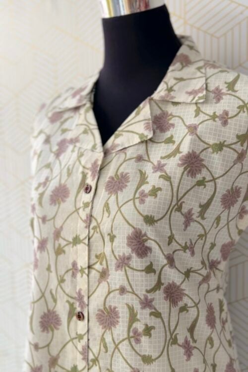 Chic Shirt-Collar Floral Cotton Kurti (With Lining)/3098