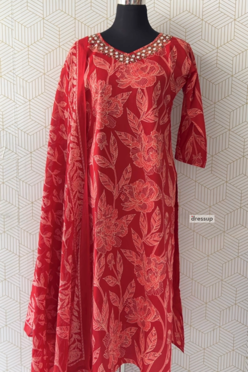 3 Pcs Cotton Side slitted kurtis with bottom and Dupatta/2739