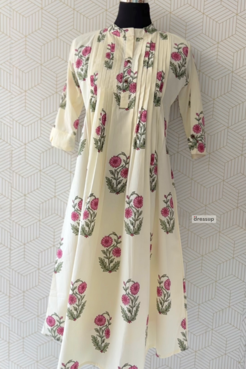 Cotton Floral printed Aline Kurti with Lining/3108