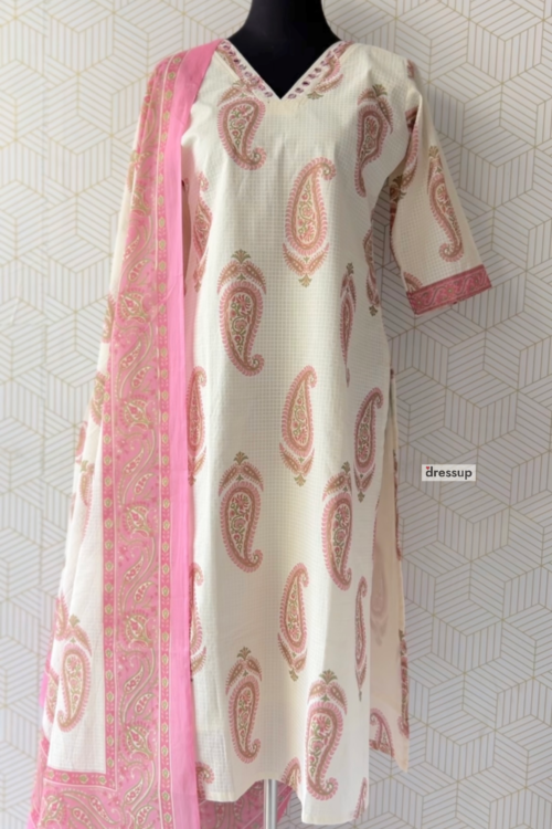 3 Pcs Cotton Side slitted kurtis with bottom and Dupatta/3120