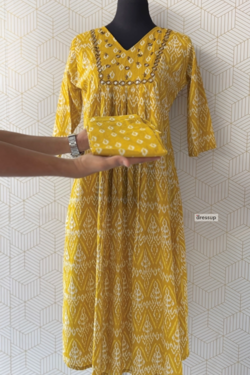 2 Pcs Cotton printed Aline kurtis with bottom/3094