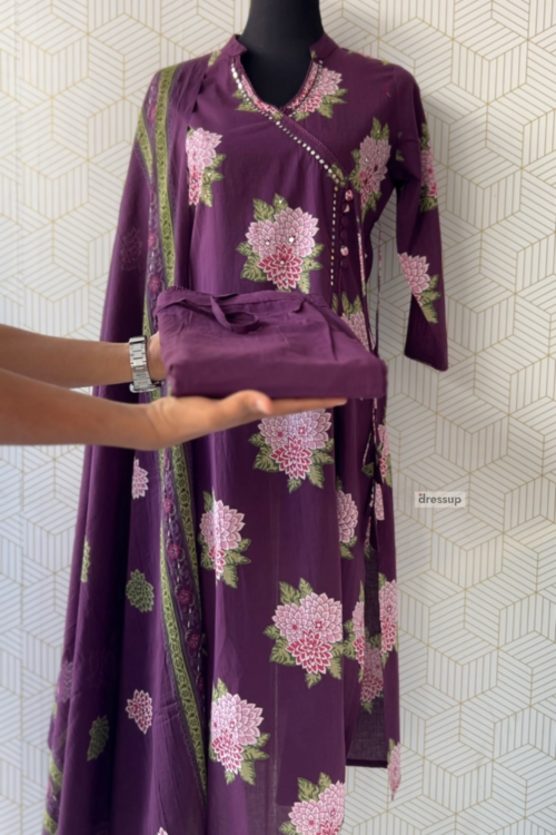 3 Pcs Cotton Side slitted kurtis with bottom and Dupatta/3084