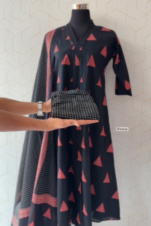 Premium Cotton Floral & Geometric Print A-line Kurta Set (with Pocket & Half Lining)/3093