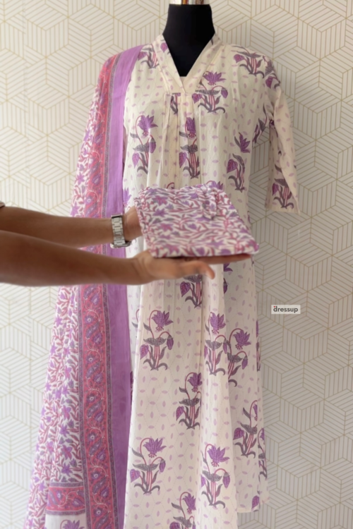 Premium Cotton Floral Print A-line Kurta Set (with Pocket & Half Lining) /3093