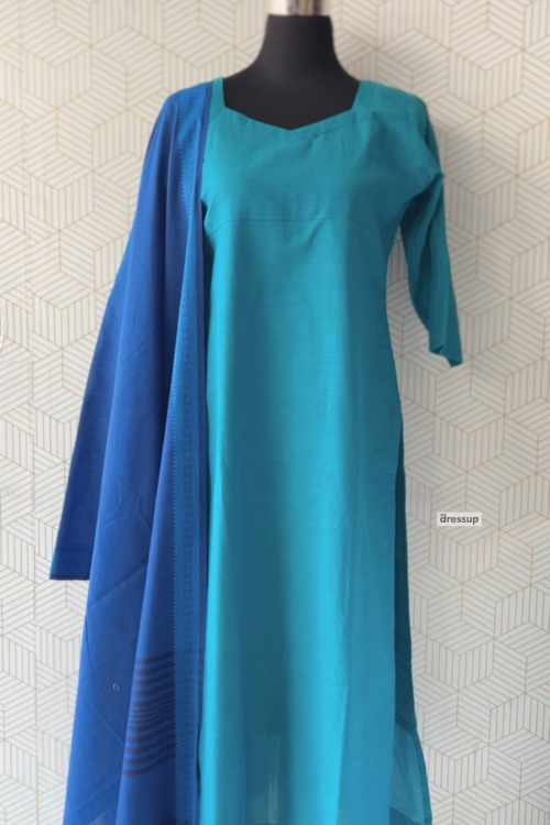 3 Pcs Cotton Side slitted kurtis with bottom and Dupatta/3121
