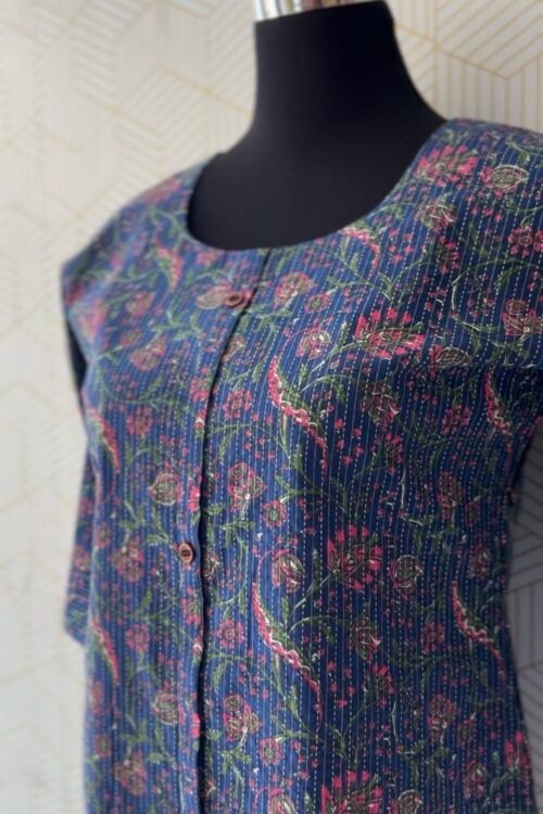 Cotton Floral printed side slitted Kurti with Lining/3145