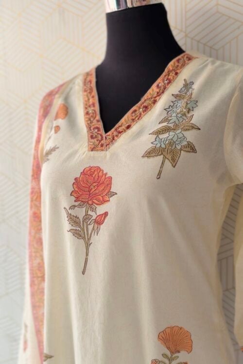3 Pcs Cotton Side slitted kurtis with bottom and Dupatta/3195