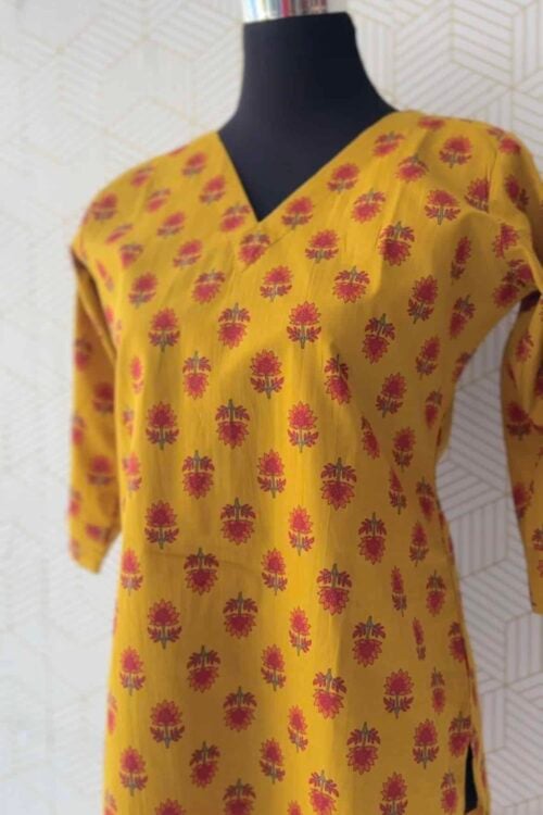 Floral Printed Cotton Kurta with Lining/3233