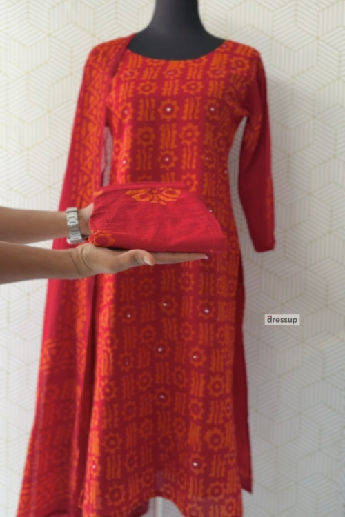3-Piece Premium Batik Print Cotton Set with Intricate Mirror Work/3148